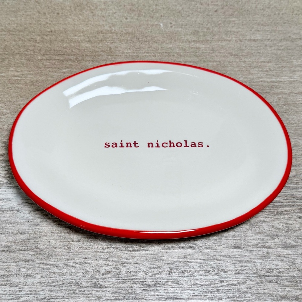 NWTO Rae Dunn Plate Decor Tray Red White Saint Nicholas Holiday Christmas
